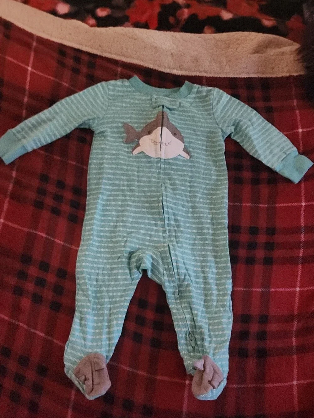 Carter's Blue & Navy Striped Zip Footed One-Piece Pajamas Set